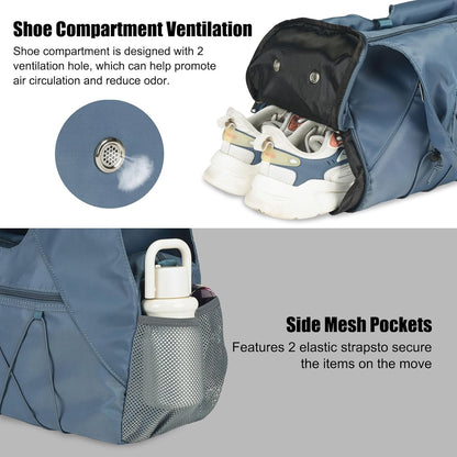 Gym Bag For Women With Yoga Mat Holder & Shoe Compartment & Wet Dry Storage Pocket & Adjustable Strap