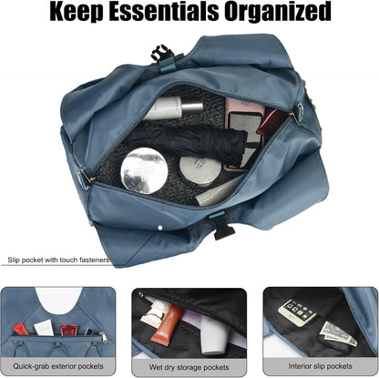 Gym Bag For Women With Yoga Mat Holder & Shoe Compartment & Wet Dry Storage Pocket & Adjustable Strap
