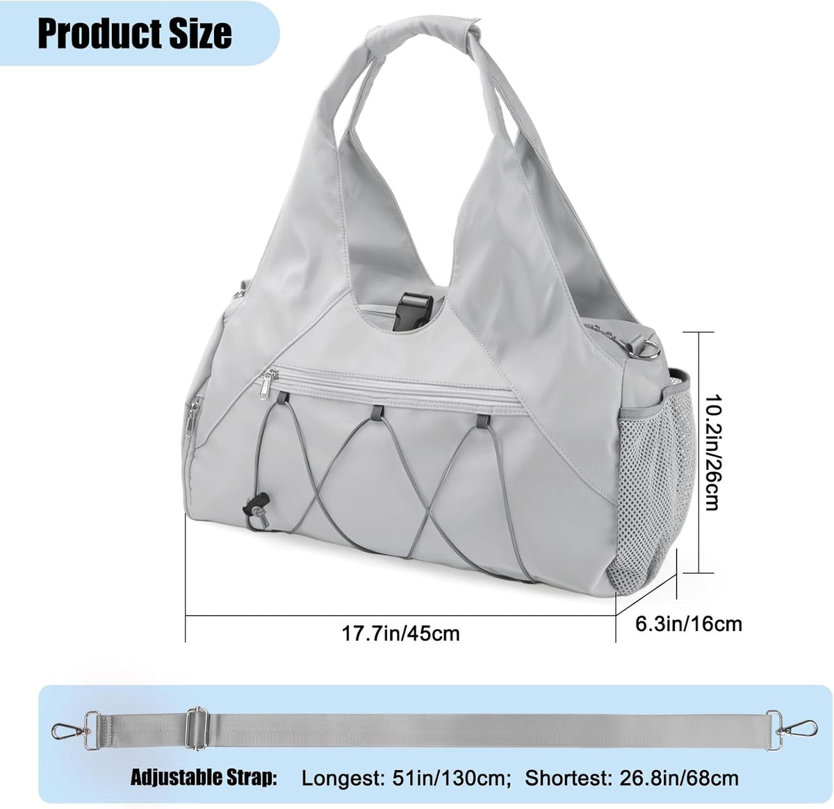Gym Bag For Women With Yoga Mat Holder & Shoe Compartment & Wet Dry Storage Pocket & Adjustable Strap