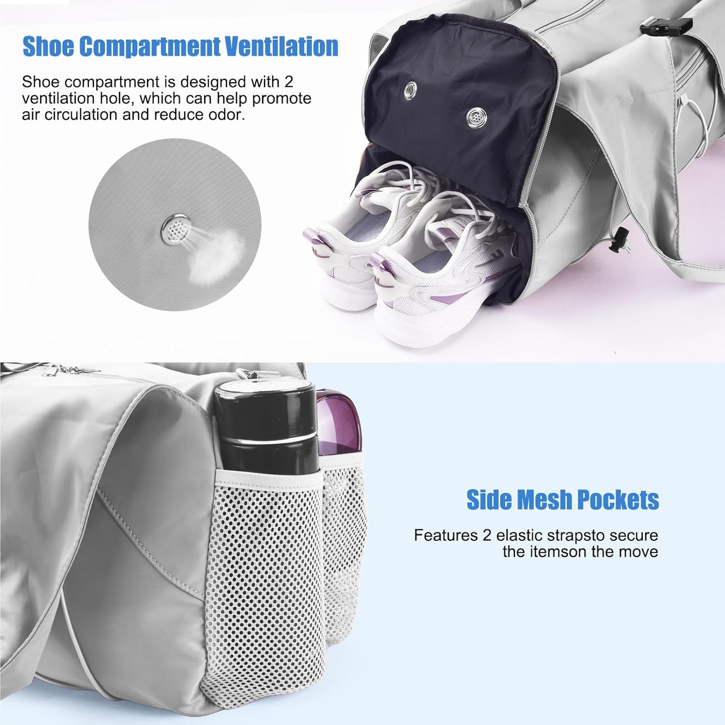 Gym Bag For Women With Yoga Mat Holder & Shoe Compartment & Wet Dry Storage Pocket & Adjustable Strap