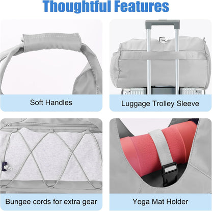 Gym Bag For Women With Yoga Mat Holder & Shoe Compartment & Wet Dry Storage Pocket & Adjustable Strap