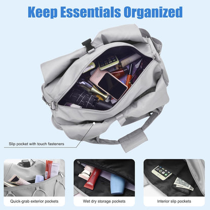 Gym Bag For Women With Yoga Mat Holder & Shoe Compartment & Wet Dry Storage Pocket & Adjustable Strap