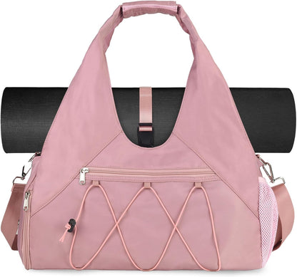 Gym Bag For Women With Yoga Mat Holder & Shoe Compartment & Wet Dry Storage Pocket & Adjustable Strap