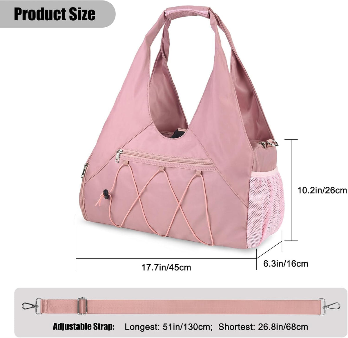 Gym Bag For Women With Yoga Mat Holder & Shoe Compartment & Wet Dry Storage Pocket & Adjustable Strap
