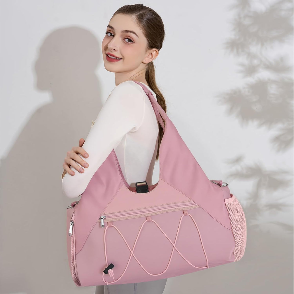 Gym Bag For Women With Yoga Mat Holder & Shoe Compartment & Wet Dry Storage Pocket & Adjustable Strap