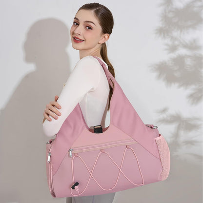 Gym Bag For Women With Yoga Mat Holder & Shoe Compartment & Wet Dry Storage Pocket & Adjustable Strap
