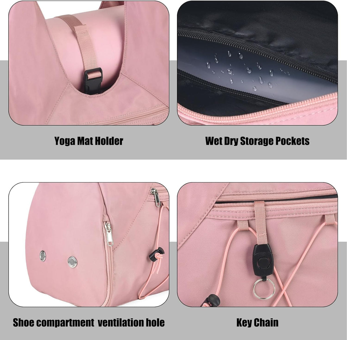 Gym Bag For Women With Yoga Mat Holder & Shoe Compartment & Wet Dry Storage Pocket & Adjustable Strap