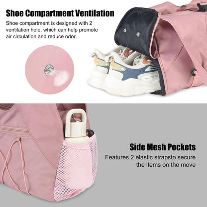 Gym Bag For Women With Yoga Mat Holder & Shoe Compartment & Wet Dry Storage Pocket & Adjustable Strap