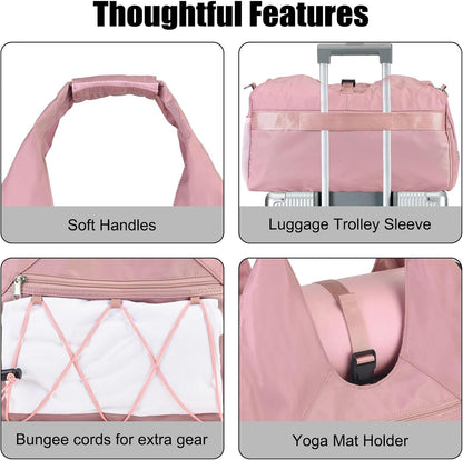 Gym Bag For Women With Yoga Mat Holder & Shoe Compartment & Wet Dry Storage Pocket & Adjustable Strap