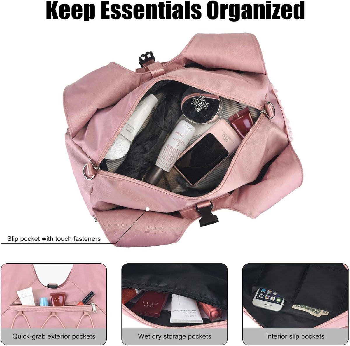 Gym Bag For Women With Yoga Mat Holder & Shoe Compartment & Wet Dry Storage Pocket & Adjustable Strap