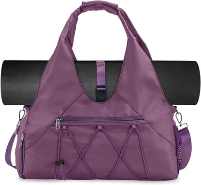 Gym Bag For Women With Yoga Mat Holder & Shoe Compartment & Wet Dry Storage Pocket & Adjustable Strap
