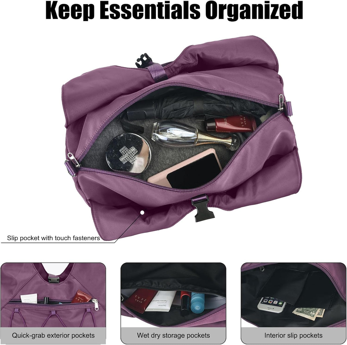 Gym Bag For Women With Yoga Mat Holder & Shoe Compartment & Wet Dry Storage Pocket & Adjustable Strap