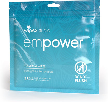 Studio Empower Yoga Mat Cleaner Wipes 25ct Zip Pack, Ultra Thick and Textured, Lemongrass Eucalyptus Scent, Natural Choice for Yoga, Pilates, or Any Movement Practice