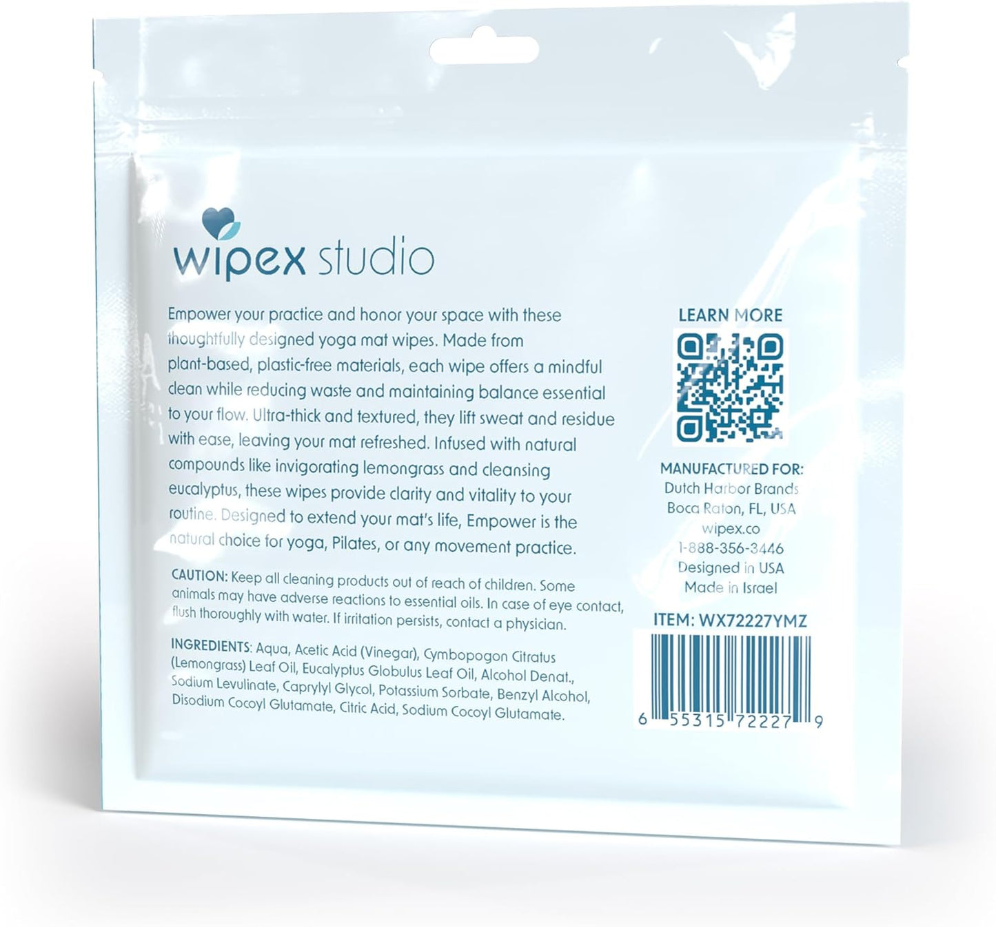 Studio Empower Yoga Mat Cleaner Wipes 25ct Zip Pack, Ultra Thick and Textured, Lemongrass Eucalyptus Scent, Natural Choice for Yoga, Pilates, or Any Movement Practice