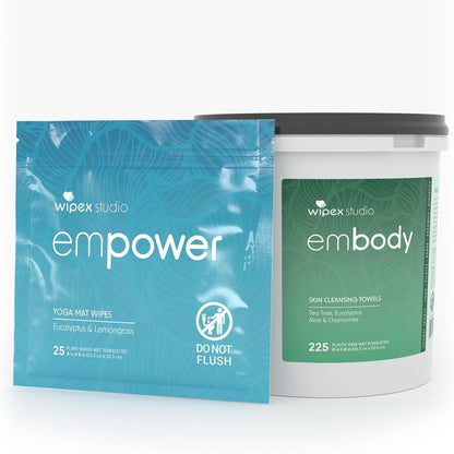 Studio Empower Yoga Mat Cleaner Wipes 25ct Zip Pack, Ultra Thick and Textured, Lemongrass Eucalyptus Scent, Natural Choice for Yoga, Pilates, or Any Movement Practice