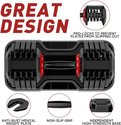 25/55lb Pair Adjustable Dumbbell Set, Adjustable Dumbbells Set of 2, 5 in 1/10 in 1 Free Weights Dumbbells Set with Anti-Slip Texture Handle, Weight Set For Home Gym Suit both Men and Women