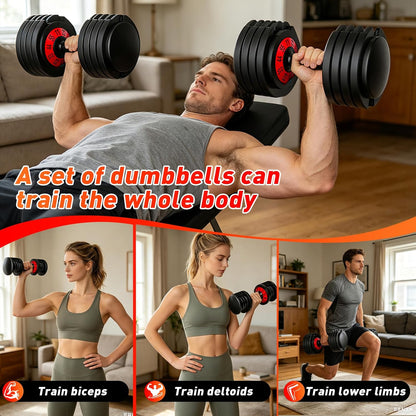 25/55lb Pair Adjustable Dumbbell Set, Adjustable Dumbbells Set of 2, 5 in 1/10 in 1 Free Weights Dumbbells Set with Anti-Slip Texture Handle, Weight Set For Home Gym Suit both Men and Women
