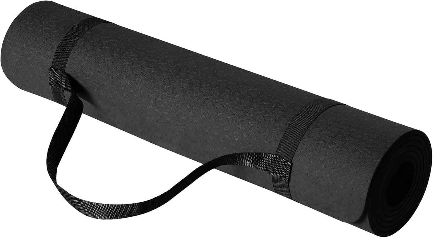 1/4 Inch Thick TPE Exercise Yoga Mat with Carrying Strap