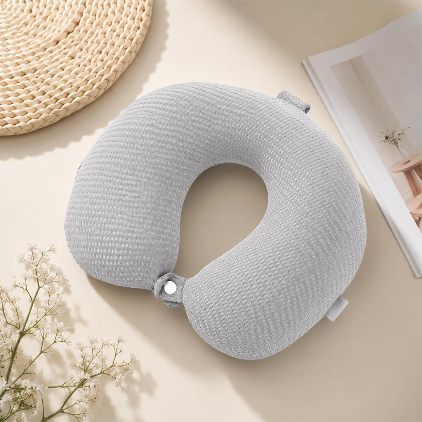 Neck Pillow Cover Travel U Neck Silk Pillow Case Cover Breathable Mesh Travel Necks Pillows Replacement Covers with Zipper Necks Pillows Washable Covers (No Filler Grey)