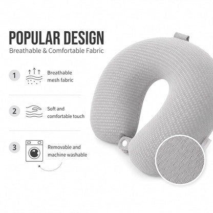 Neck Pillow Cover Travel U Neck Silk Pillow Case Cover Breathable Mesh Travel Necks Pillows Replacement Covers with Zipper Necks Pillows Washable Covers (No Filler Grey)