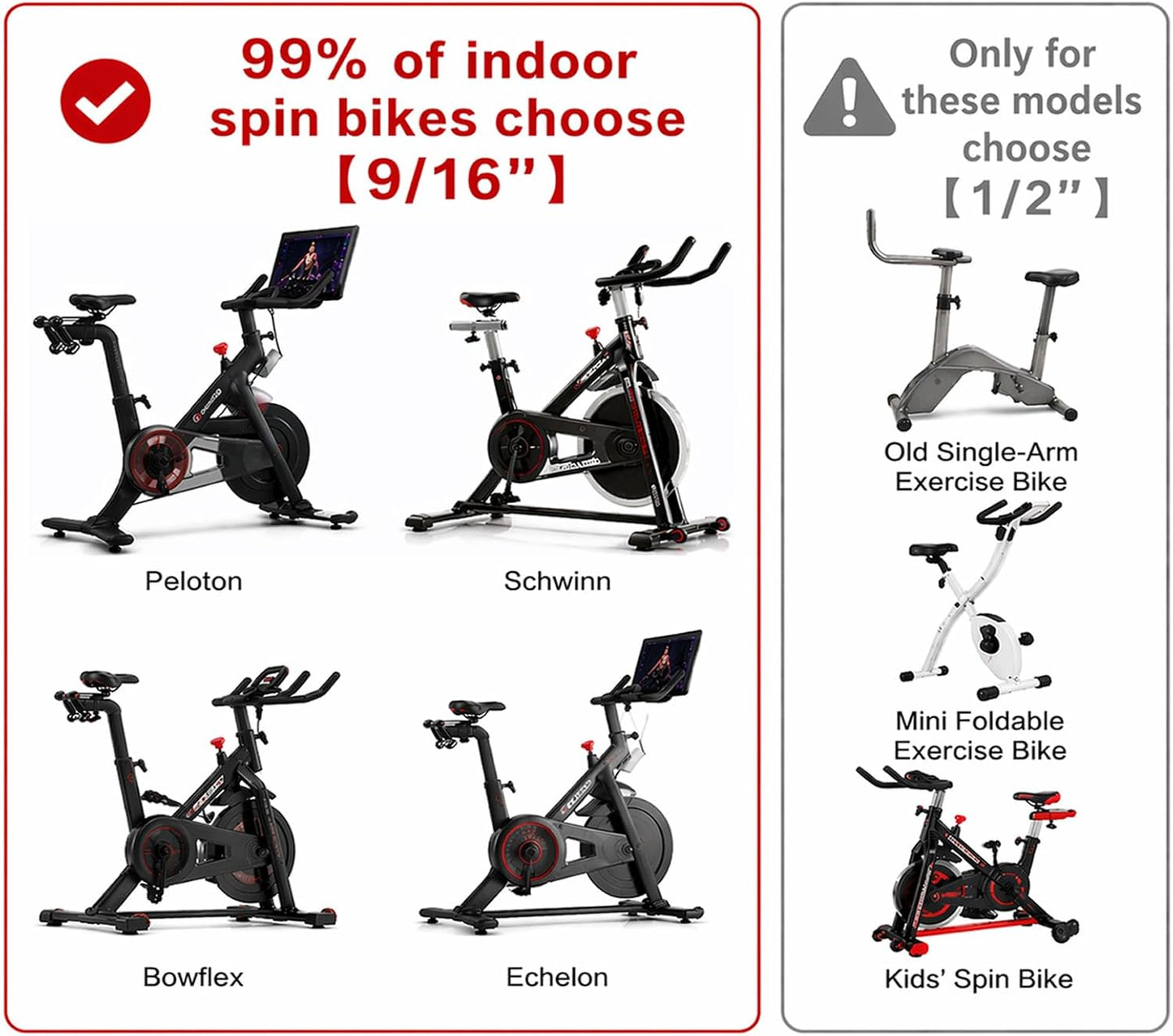 Exercise Bicycle Pedals - 9/16" & 1/2" Spindle, Bike Pedals with Adjustable Straps for Peloton/Schwinn/Spin Bikes, Non-Slip Rubber & Toe Clips