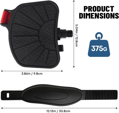 Exercise Bicycle Pedals - 9/16" & 1/2" Spindle, Bike Pedals with Adjustable Straps for Peloton/Schwinn/Spin Bikes, Non-Slip Rubber & Toe Clips