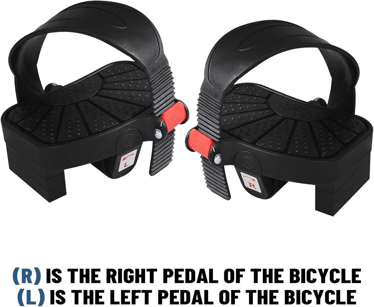 Exercise Bicycle Pedals - 9/16" & 1/2" Spindle, Bike Pedals with Adjustable Straps for Peloton/Schwinn/Spin Bikes, Non-Slip Rubber & Toe Clips