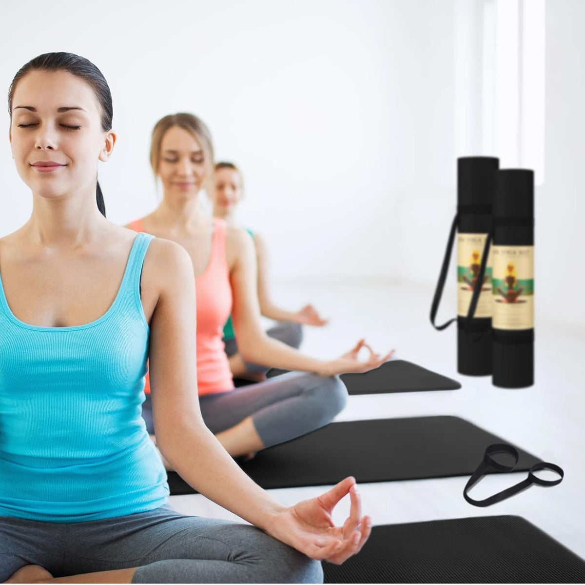 36 Pieces Yoga Mats Sets Includes 12 Pcs Yoga Mats Bulk 68” x 24” x 6mm Thick Exercise Mat Non Slip 12 Resistance Bands 12 Carrying Straps for Women Girls for Gym Pilates
