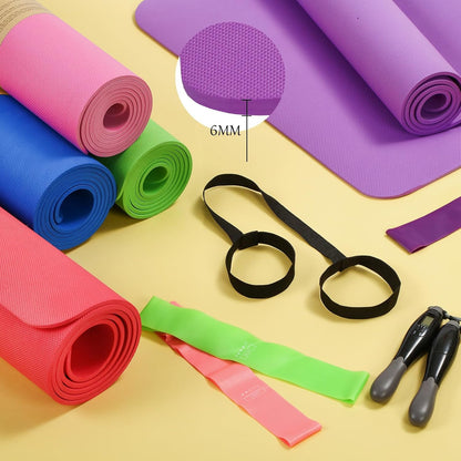 36 Pieces Yoga Mats Sets Includes 12 Pcs Yoga Mats Bulk 68” x 24” x 6mm Thick Exercise Mat Non Slip 12 Resistance Bands 12 Carrying Straps for Women Girls for Gym Pilates