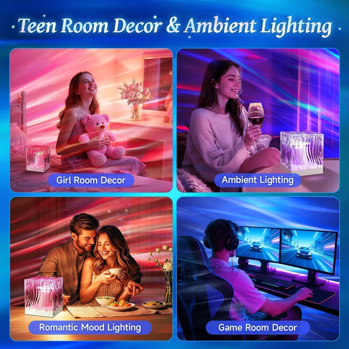 Ambient Lighting, 216 Modes Mood Lighting, 3-in-1 Sunset Lamp & Ocean Lamp & Northern Lights Projector with Remote,Led Lights for Bedroom, Room Lights for Bedroom Decor, Girl Gift