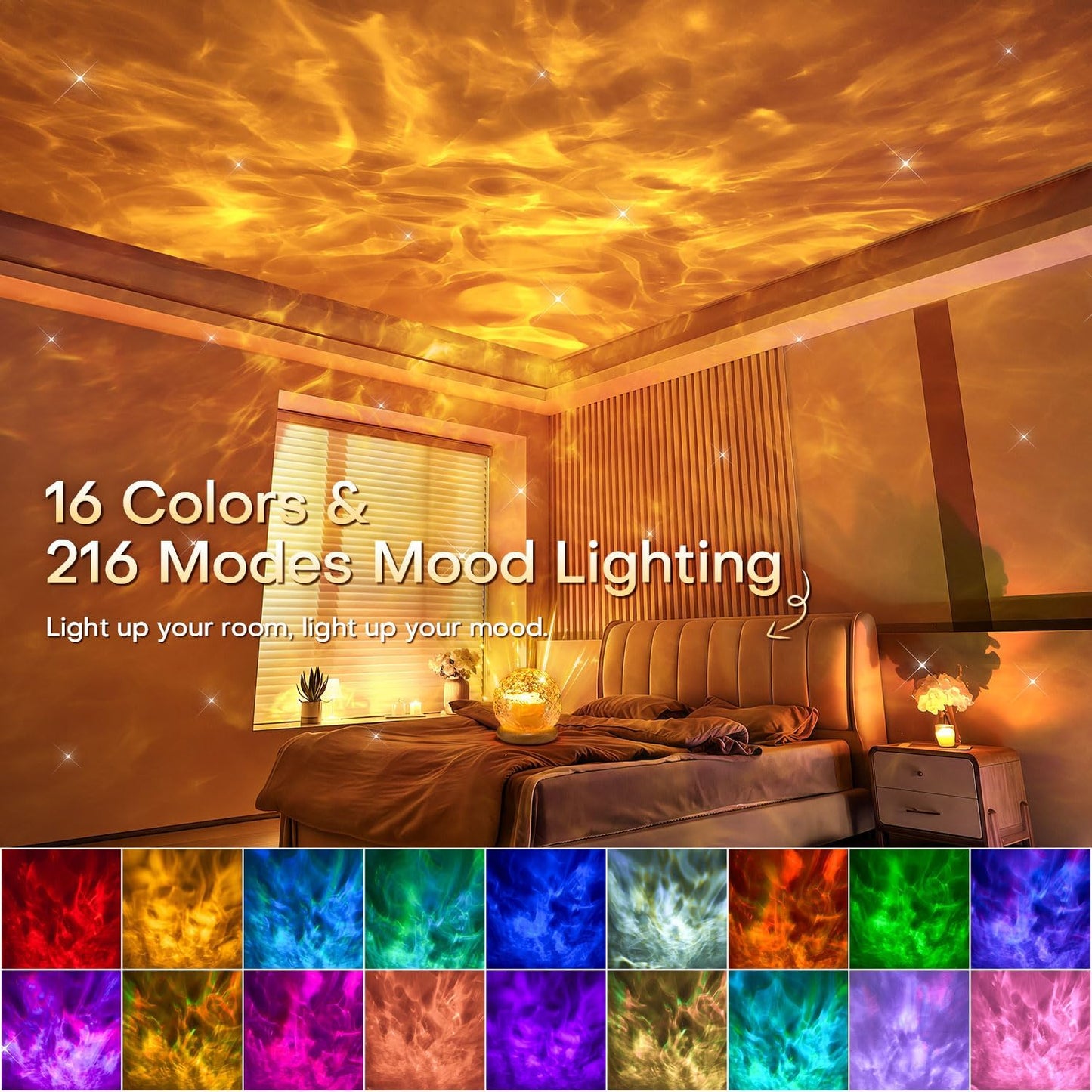 Ambient Lighting, 216 Modes Mood Lighting, 3-in-1 Sunset Lamp & Ocean Lamp & Northern Lights Projector with Remote,Led Lights for Bedroom, Room Lights for Bedroom Decor, Girl Gift