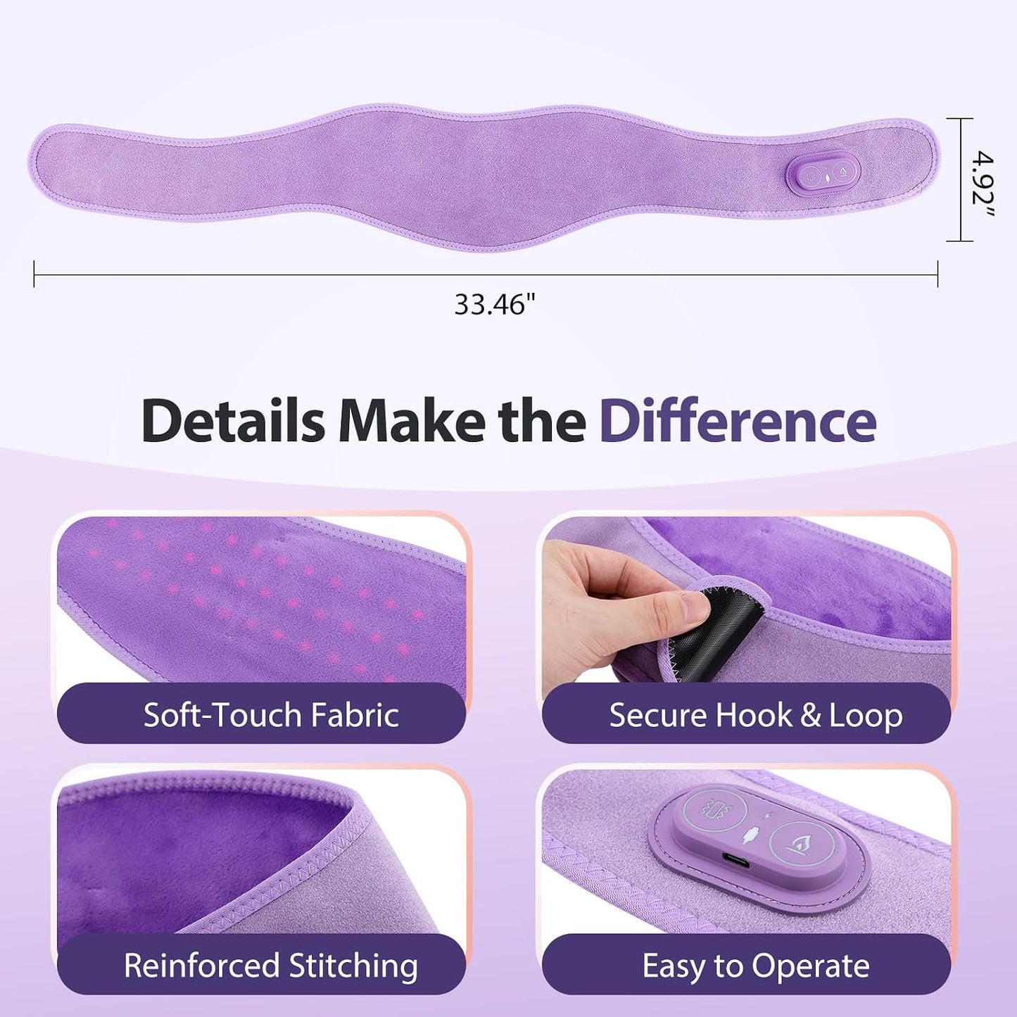 Cordless Neck Heating Pad for Pain, Neck Massager with 660nm 850nm Red Light, Heated Neck Wrap with 3000mAh Rechargeable, 3 Levels Heat & Massage, Purple