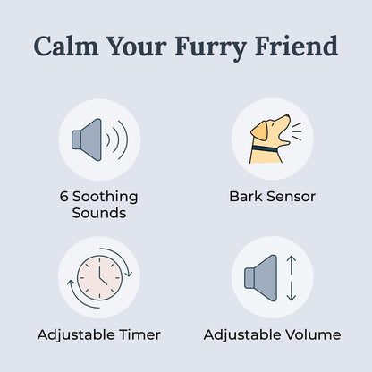 Pawzz White Noise Machine for Dogs, Home & All Pets. with Integrated Bark Sensor, 6 Automatic Relaxing Natural Sounds, Help Keep Pets Calm, Anti-Barking with Training, Noise Canceling