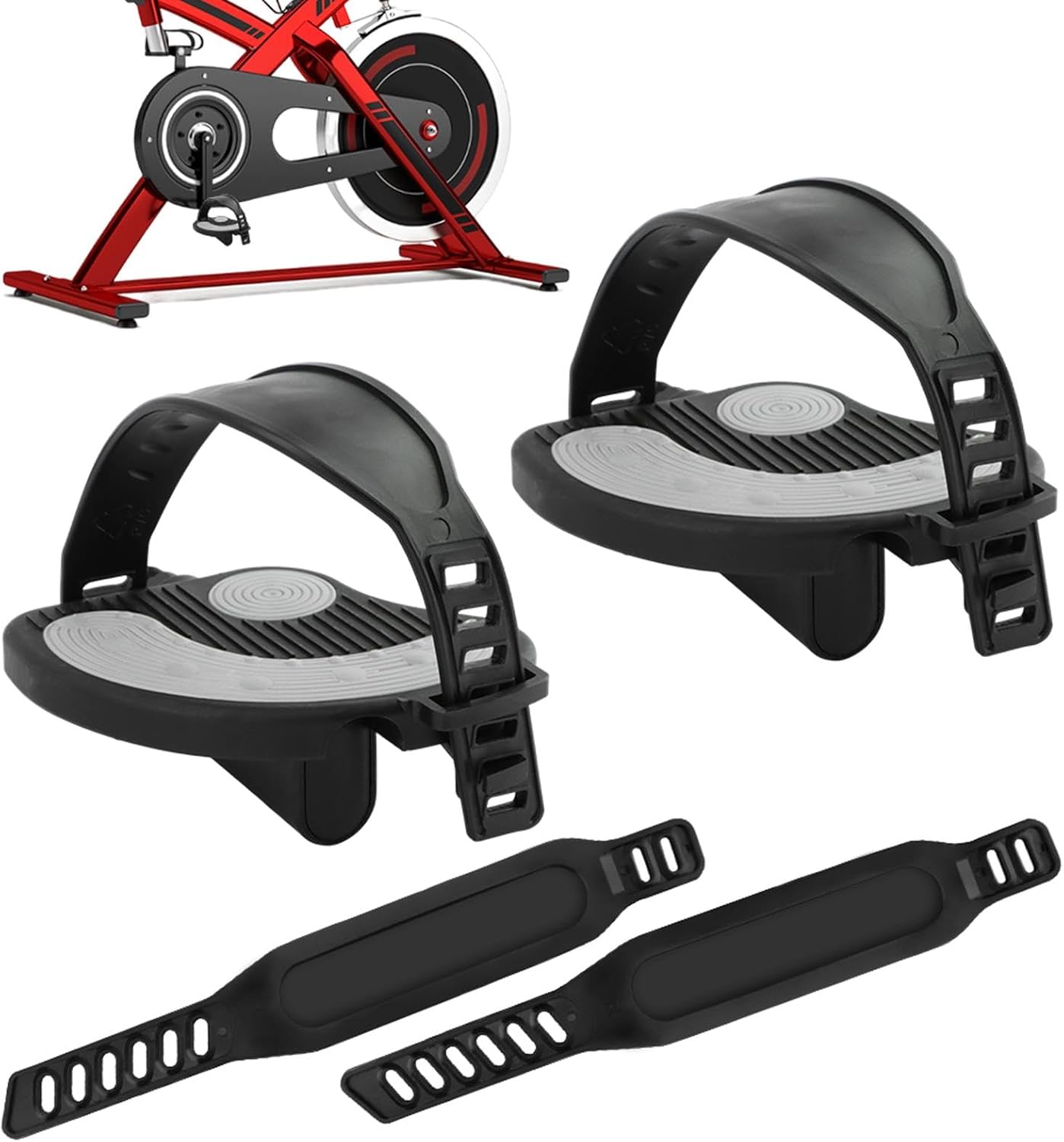 1pair Exercise Bike Pedals with Straps for Pelotons Bike, 9/16" Stationary Recumbent Bikes Pedals for Indoor Exercycle Bicycle, Spin Cycling Pedal Bicycle Replacement Parts