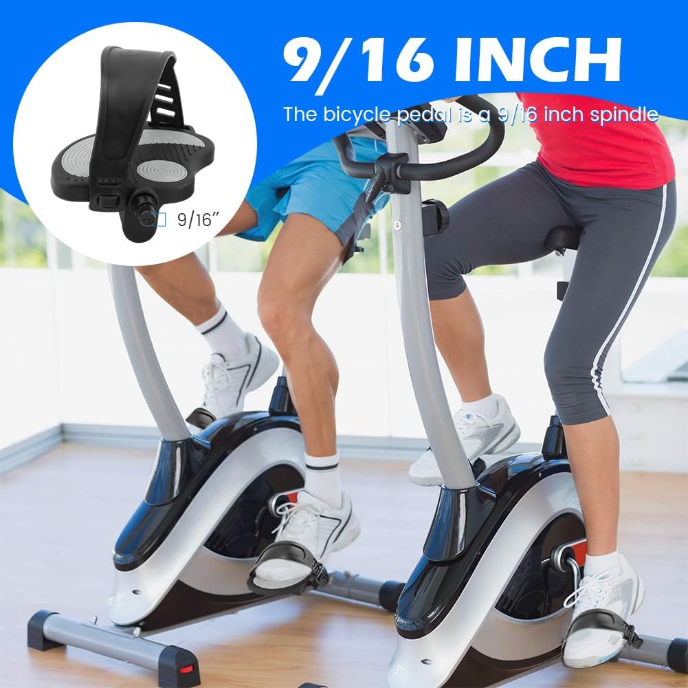 1pair Exercise Bike Pedals with Straps for Pelotons Bike, 9/16" Stationary Recumbent Bikes Pedals for Indoor Exercycle Bicycle, Spin Cycling Pedal Bicycle Replacement Parts