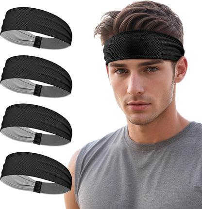 Sports Headbands for Men, Moisture Wicking Sweat Bands Headbands Non-Slip, Breathable Elastic Sweatband, Running Headband for Yoga, Tennis, Fitness Workout