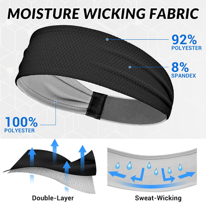 Sports Headbands for Men, Moisture Wicking Sweat Bands Headbands Non-Slip, Breathable Elastic Sweatband, Running Headband for Yoga, Tennis, Fitness Workout