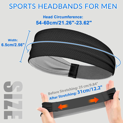 Sports Headbands for Men, Moisture Wicking Sweat Bands Headbands Non-Slip, Breathable Elastic Sweatband, Running Headband for Yoga, Tennis, Fitness Workout