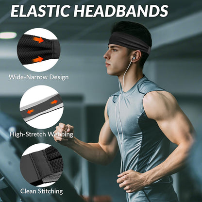 Sports Headbands for Men, Moisture Wicking Sweat Bands Headbands Non-Slip, Breathable Elastic Sweatband, Running Headband for Yoga, Tennis, Fitness Workout