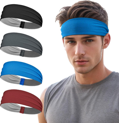 Sports Headbands for Men, Moisture Wicking Sweat Bands Headbands Non-Slip, Breathable Elastic Sweatband, Running Headband for Yoga, Tennis, Fitness Workout