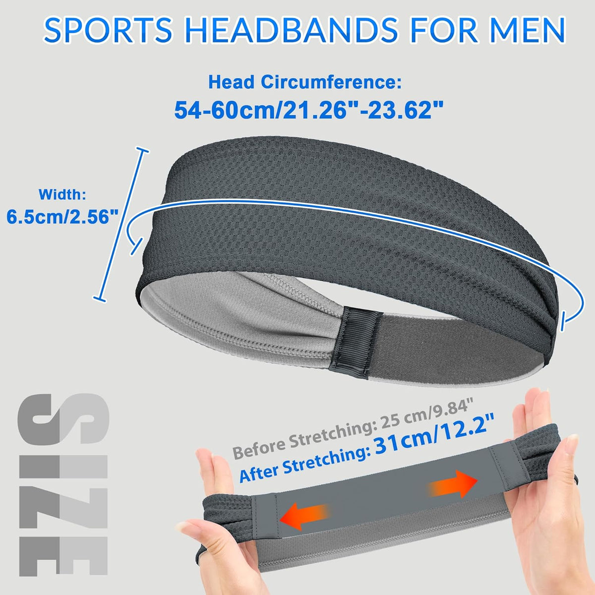 Sports Headbands for Men, Moisture Wicking Sweat Bands Headbands Non-Slip, Breathable Elastic Sweatband, Running Headband for Yoga, Tennis, Fitness Workout