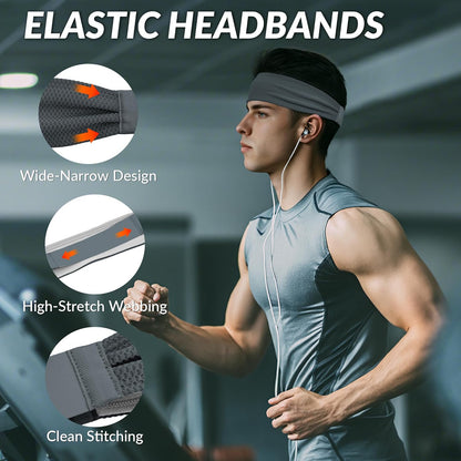 Sports Headbands for Men, Moisture Wicking Sweat Bands Headbands Non-Slip, Breathable Elastic Sweatband, Running Headband for Yoga, Tennis, Fitness Workout