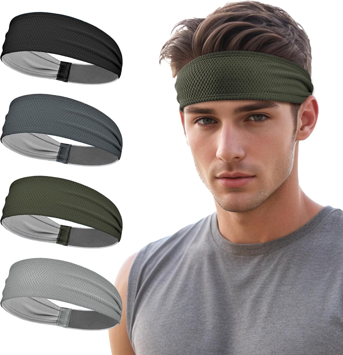 Sports Headbands for Men, Moisture Wicking Sweat Bands Headbands Non-Slip, Breathable Elastic Sweatband, Running Headband for Yoga, Tennis, Fitness Workout