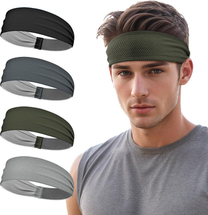 Sports Headbands for Men, Moisture Wicking Sweat Bands Headbands Non-Slip, Breathable Elastic Sweatband, Running Headband for Yoga, Tennis, Fitness Workout