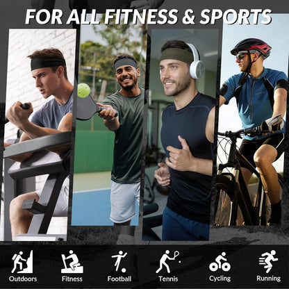 Sports Headbands for Men, Moisture Wicking Sweat Bands Headbands Non-Slip, Breathable Elastic Sweatband, Running Headband for Yoga, Tennis, Fitness Workout