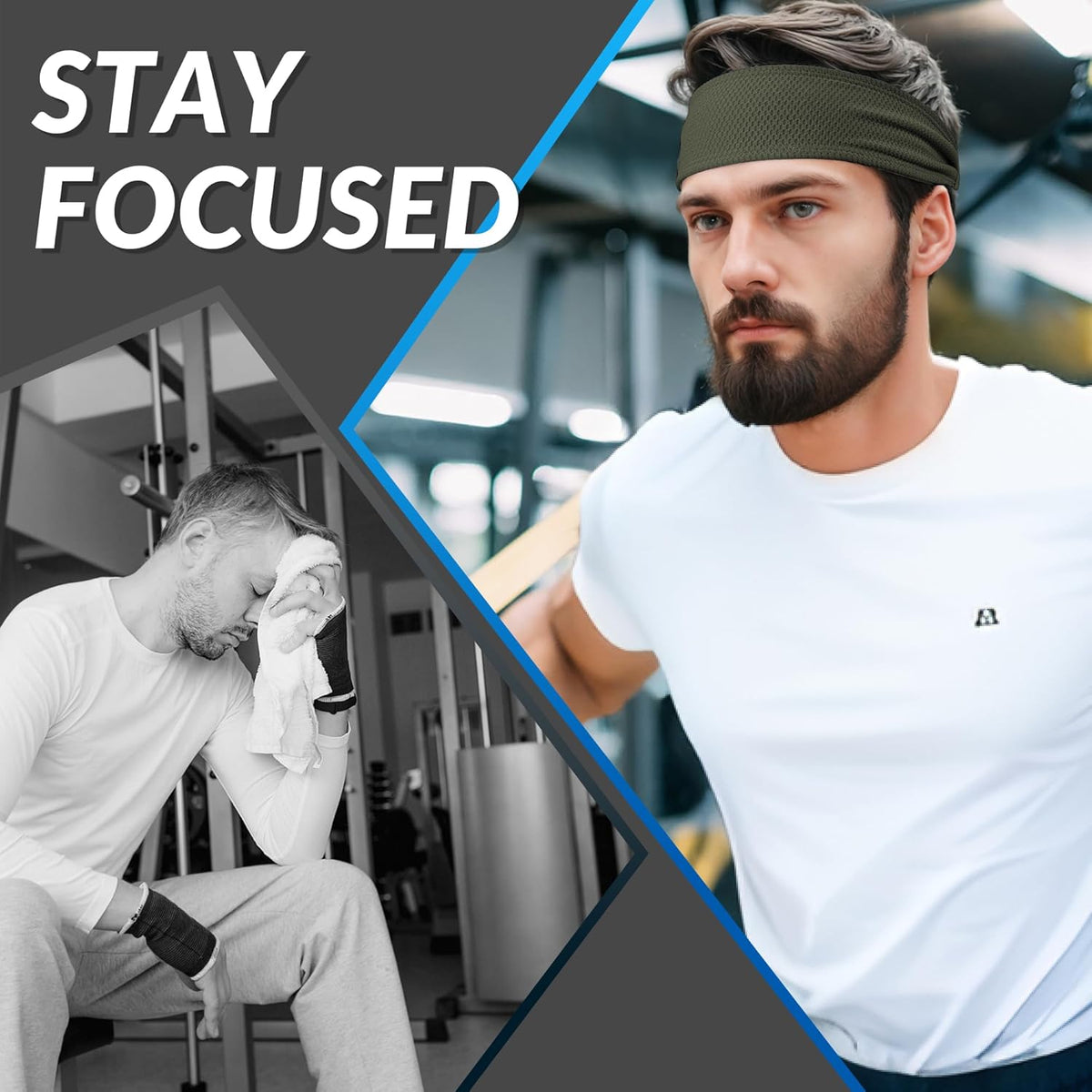 Sports Headbands for Men, Moisture Wicking Sweat Bands Headbands Non-Slip, Breathable Elastic Sweatband, Running Headband for Yoga, Tennis, Fitness Workout