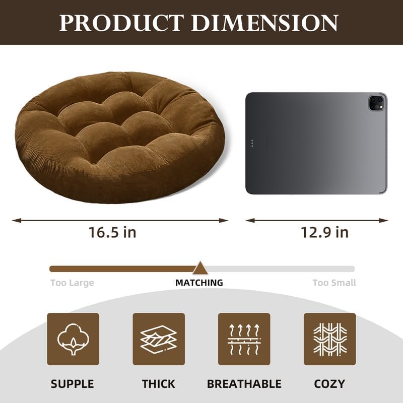 Meditation Floor Pillow Set of 2 Large Round Floor Cushions for Adults Tufted Corduroy Floor Seat Pillows Cushion for Living Room,Yellow 16.5" Lx16.5 Wx3 H