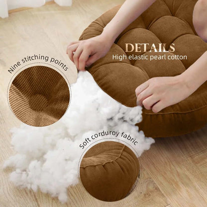 Meditation Floor Pillow Set of 2 Large Round Floor Cushions for Adults Tufted Corduroy Floor Seat Pillows Cushion for Living Room,Yellow 16.5" Lx16.5 Wx3 H