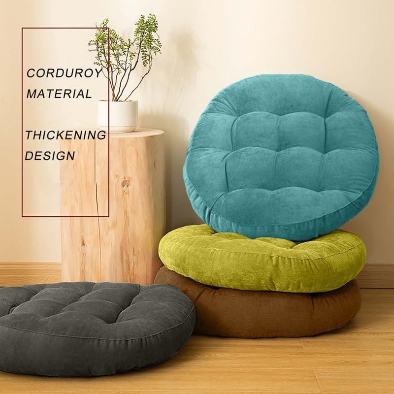 Meditation Floor Pillow Set of 2 Large Round Floor Cushions for Adults Tufted Corduroy Floor Seat Pillows Cushion for Living Room,Yellow 16.5" Lx16.5 Wx3 H