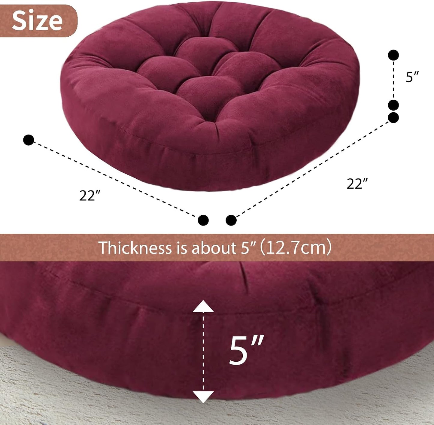 Meditation Floor Pillow Set of 2 Large Round Floor Cushions for Adults Tufted Corduroy Floor Seat Pillows Cushion for Living Room,Yellow 16.5" Lx16.5 Wx3 H